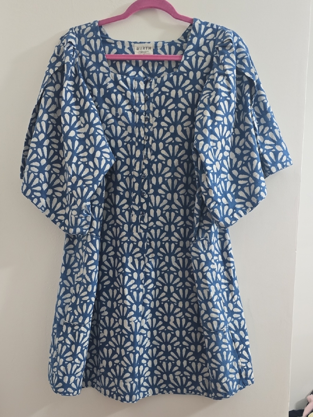 Wirth Girls' Blue & White Print Cotton Casual Dress